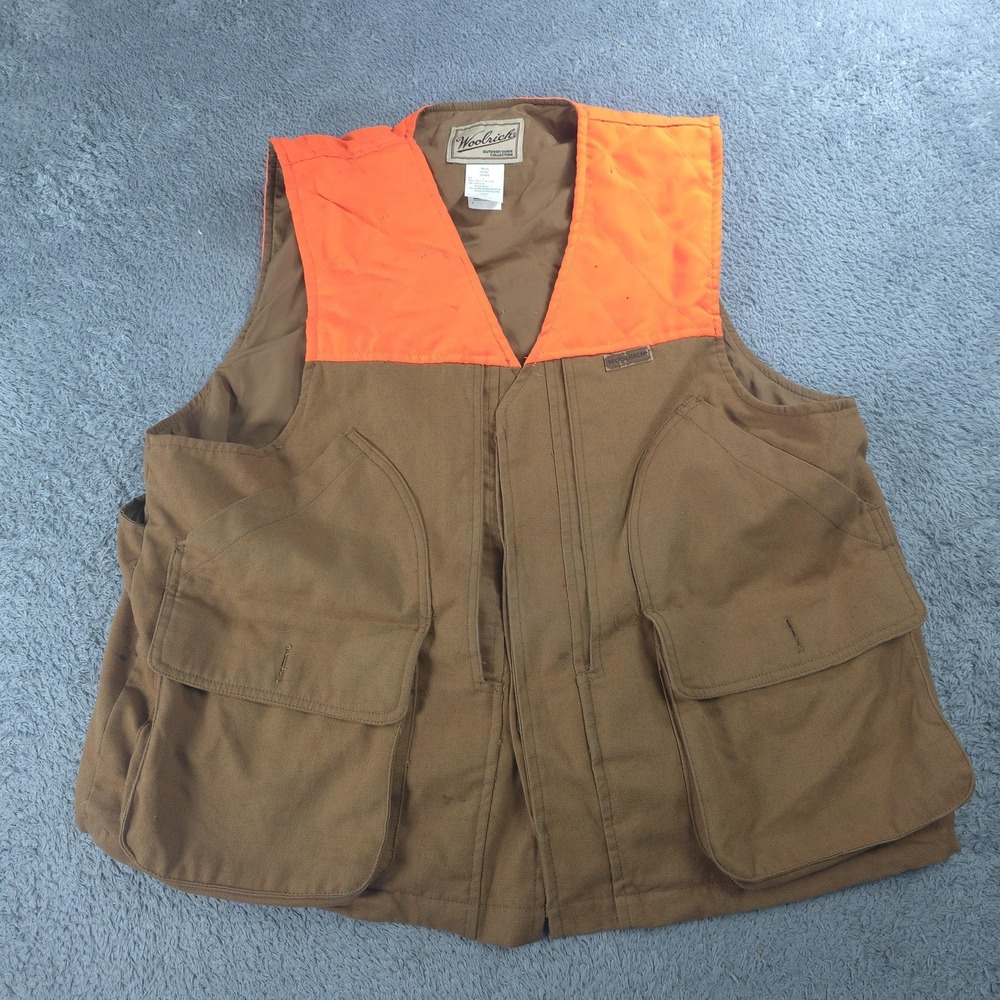 Woolrich Vest Mens Large Brown Canvas Hunting Blaze Orange Game Quilted 5534WT